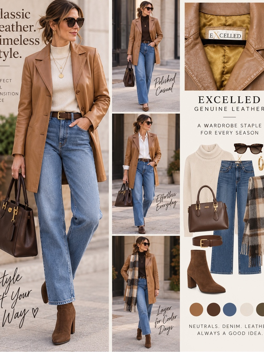 Excelled Women's Tan Genuine Leather Blazer Jacket
